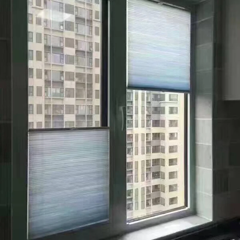 Window Blinds Semi-Shading Cordless Honeycomb Blinds Curtain Aluminum Up And Down Track Push-Up Handle Wide Blade French Window