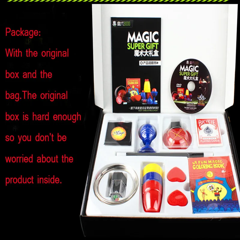 Magic Trick Set kit 50 Kinds Magic Play with DVD Teaching Professional Magie Prop Gimick Card children magic gift Puzzle Toy