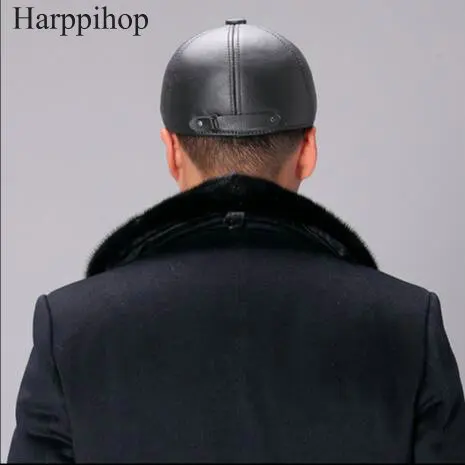 100% real Genuine leather hat male quinquagenarian hat cowhide casual beret cap autumn and winter forward cap