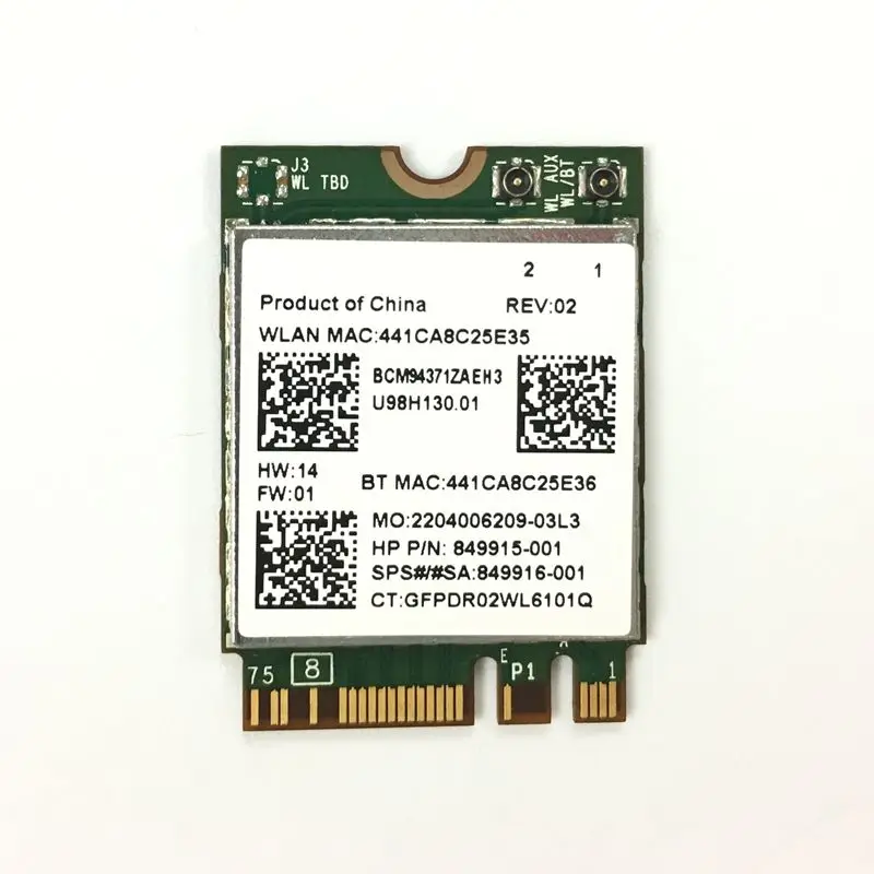 Broadcom BCM94371ZAE BCM4371 802.11 AC NGFF M.2 867Mbps WiFi 블루투스 4.1 콤보 SPS 849915-001 무선 네트워크 카드 wifi