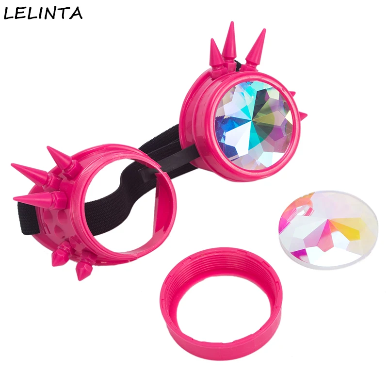 LELINTA 2022 Kaleidoscope Rainbow Crystal Lenses Steampunk Goggles Eyewear Punk Vintage Goggles Welding Cosplay Glasses