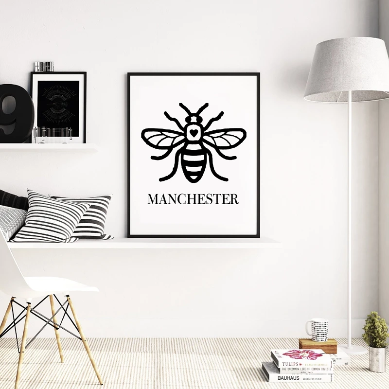مانشستر عامل النحل الفن اللوحة صور ديكور جدران المنزل ، مانشستر اقتباس التخصيص مدينة قماش الفن يطبع والملصق