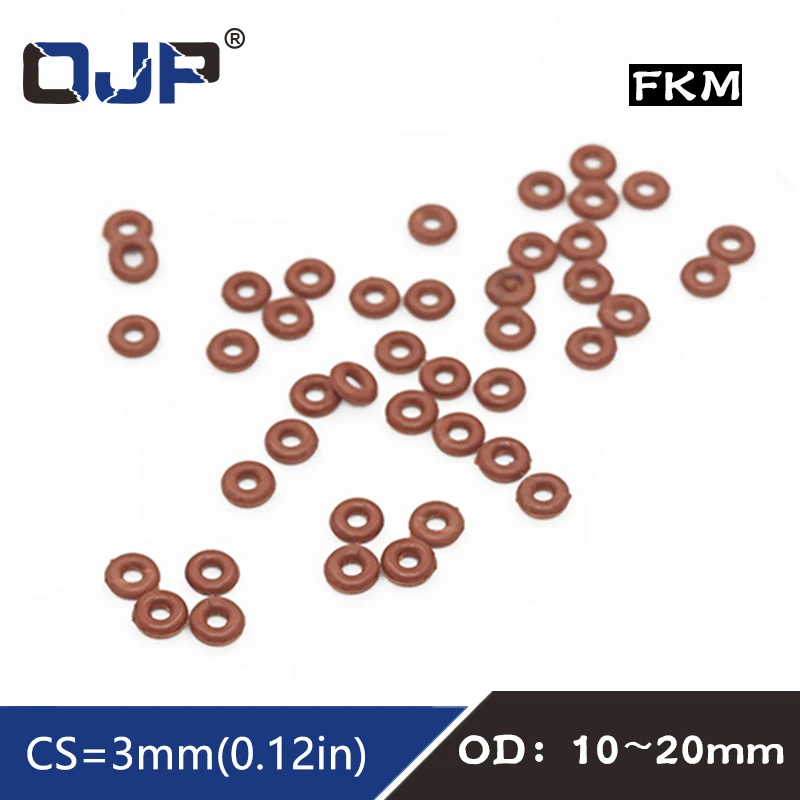 5PCS Fluorine rubber Ring Brown FKM O ring Seal OD10/11/12/13/14/15/16/17/18/19/20*3mm Rubber O-Ring Seal Oil Ring Fuel Gaskets