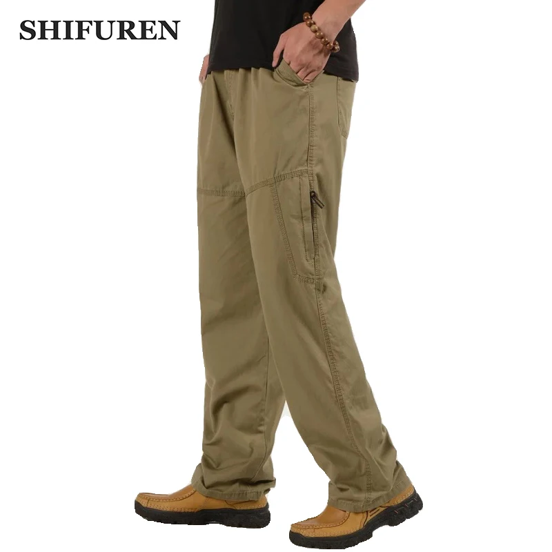 

SHIFUREN Plus Size XL-6XL Military Men Cargo Pants Multi Pocket Overall Workwear Trousers Loose Causal Male Baggy Cargo Pants