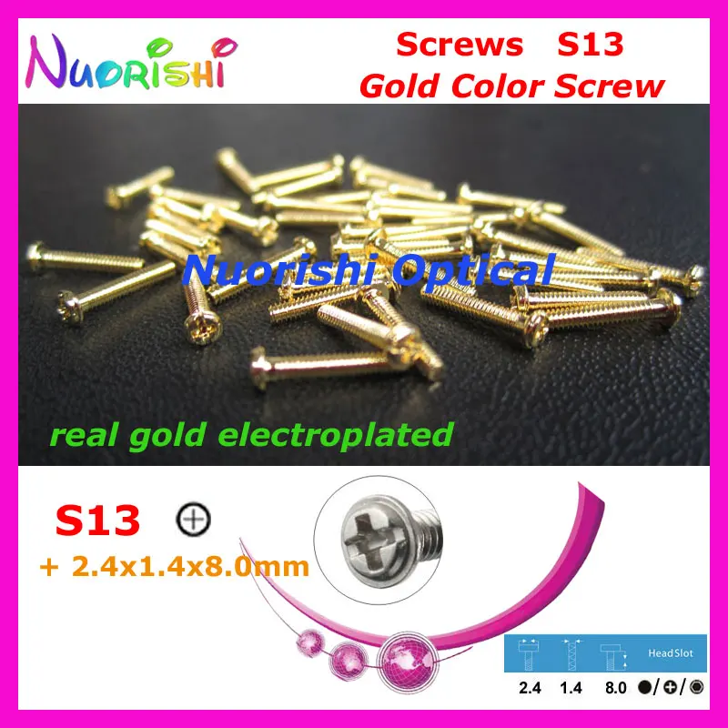 

S13 2.4x1.4x8.0mm 10000pcs Gold Electroplating Sunglasses Eyewear Eyegalsses Screws Free Shipping