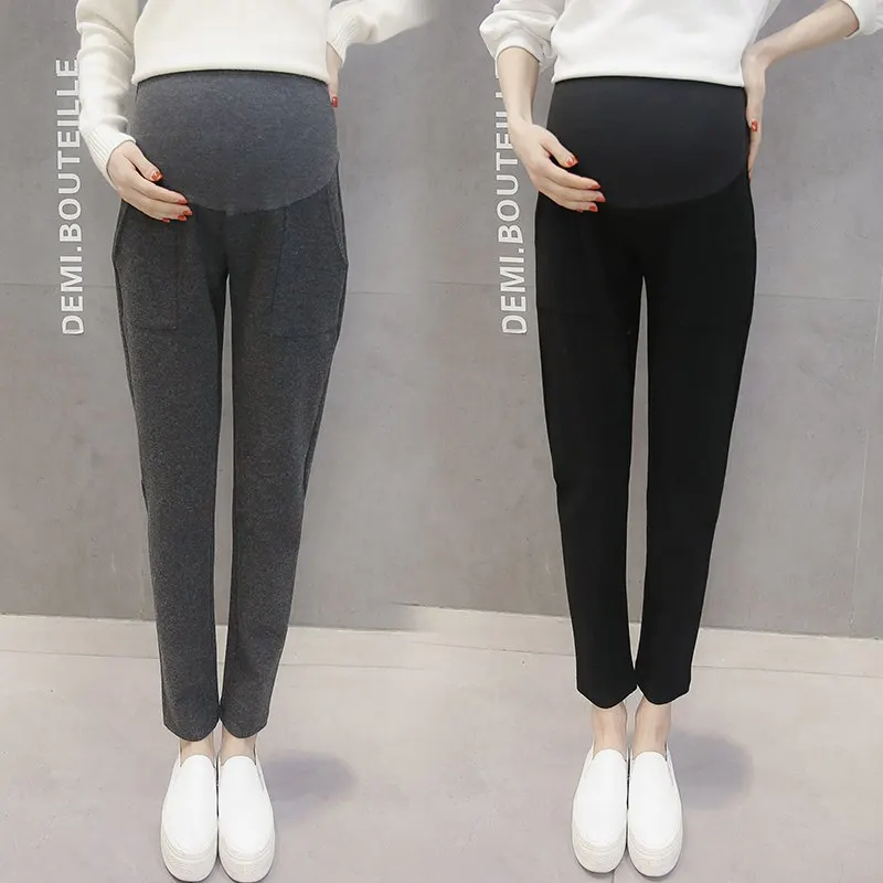 Autumn and winter new maternity pants wear Korean version of the woolen harem pants casual pregnant women stomach lift pants