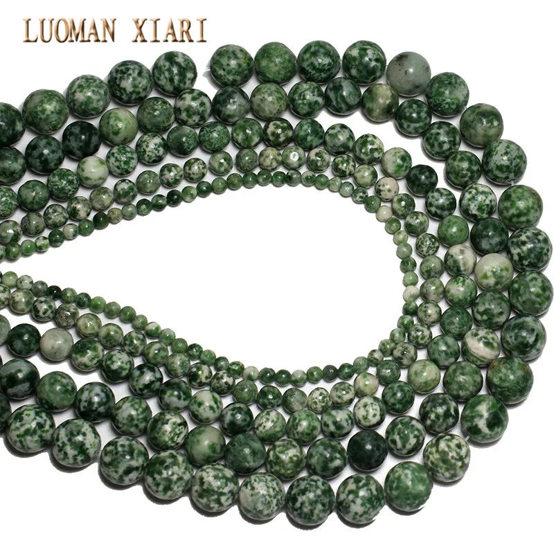 Wholesale AAA+ Green Dot Jades Matte Natural Stone Beads For Jewelry Making DIY Bracelet Material 4/ 6/8/10/ 12 mm Strand 15.5''