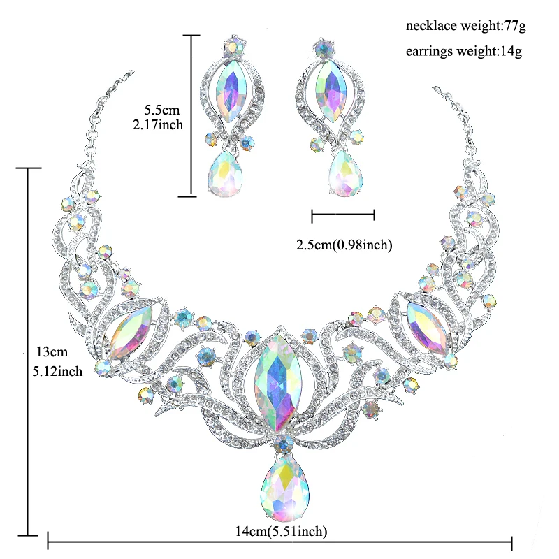 High Quality Delicate Silver Color Bridal  Jewelry Sets Necklace Earrings Women Wedding Party AB Fashion Gift Accessories