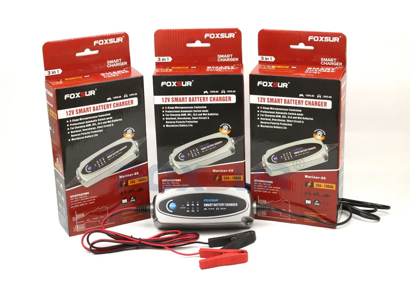 Caricabatterie per moto e auto foxvic 12V, caricabatterie al piombo acido 12V per caricabatterie intelligente SLA,AGM,GEL,VRLA,Mariner-50