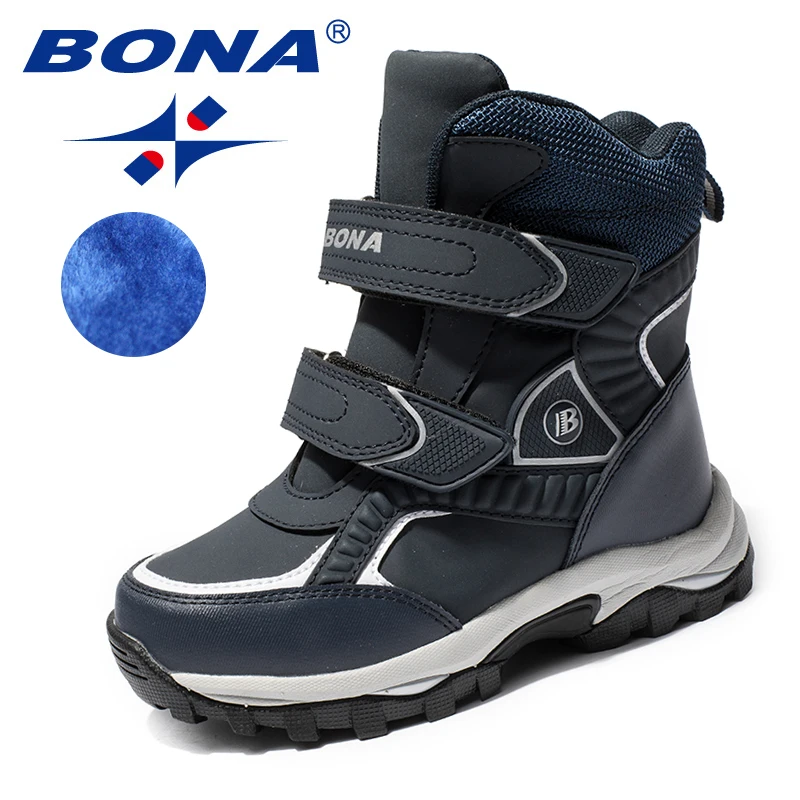 BONA Neue Klassiker Stil Kinder Stiefel Haken & Loop Jungen Schnee Stiefel Leder Jungen Stiefeletten Outdoor-Mode Turnschuhe