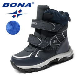 BONA – bottes de neige en cuir pour enfant, chaussures montantes à la cheville, idéal pour l'extérieur, confortables, légères, fermeture velcro, nouveau modèle classique