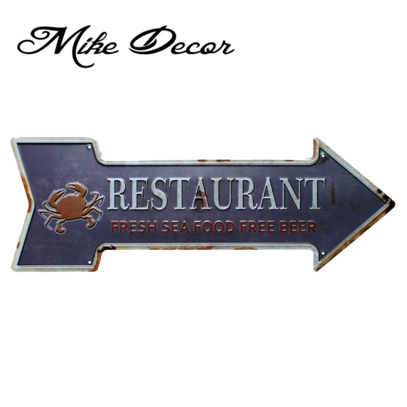 [ Mike86 ] Blue Restaurant Sea food Arrow Irregular painting Retro Gift Craft Wall Sign hotel decor YC-635 Mix order