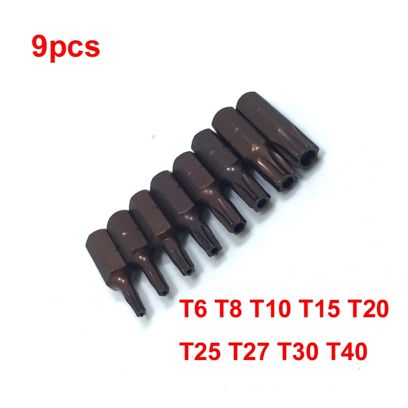 

9Pcs 1/4 Inch S2 Alloy Steel Star Torx Screwdriver Bits Set Tools 25MM Length T6 T8 T10 T15 T20 T25 T27 T30 T40