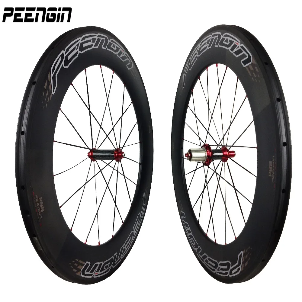 Handcraft Made Tech EN Standard Road Wheels Triathlon UD 3K Carbon Wheelset 700c 25mm Wide U Profile 88 Racing Training Tubular