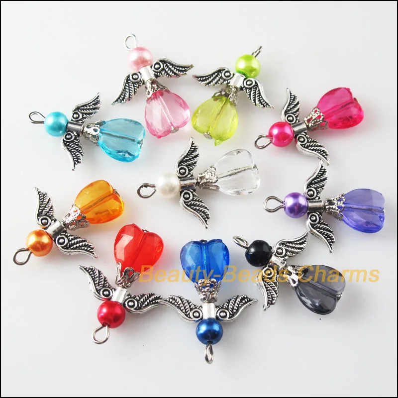 20Pcs Mixed Dancing Angel Wings Heart Charms Pendants 23x29mm