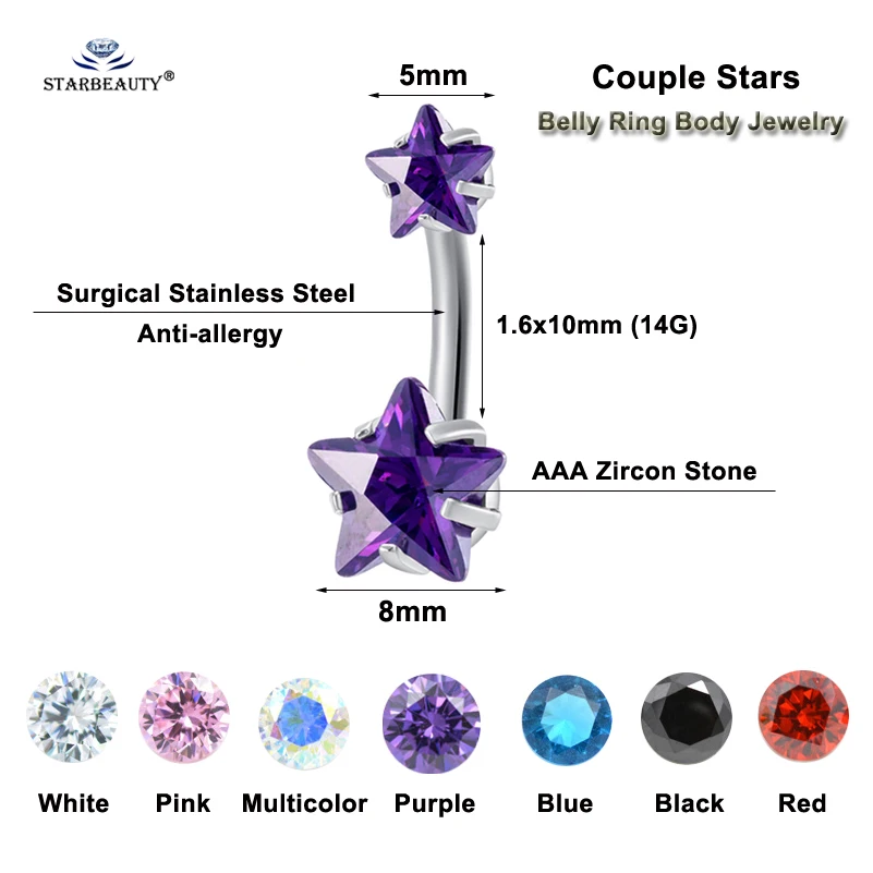 1pc Purple Star Belly Piercing Ombligo Belly Button Rings Navel Piercing Nombril White Belly Ring Helix Earrings Body Jewelry