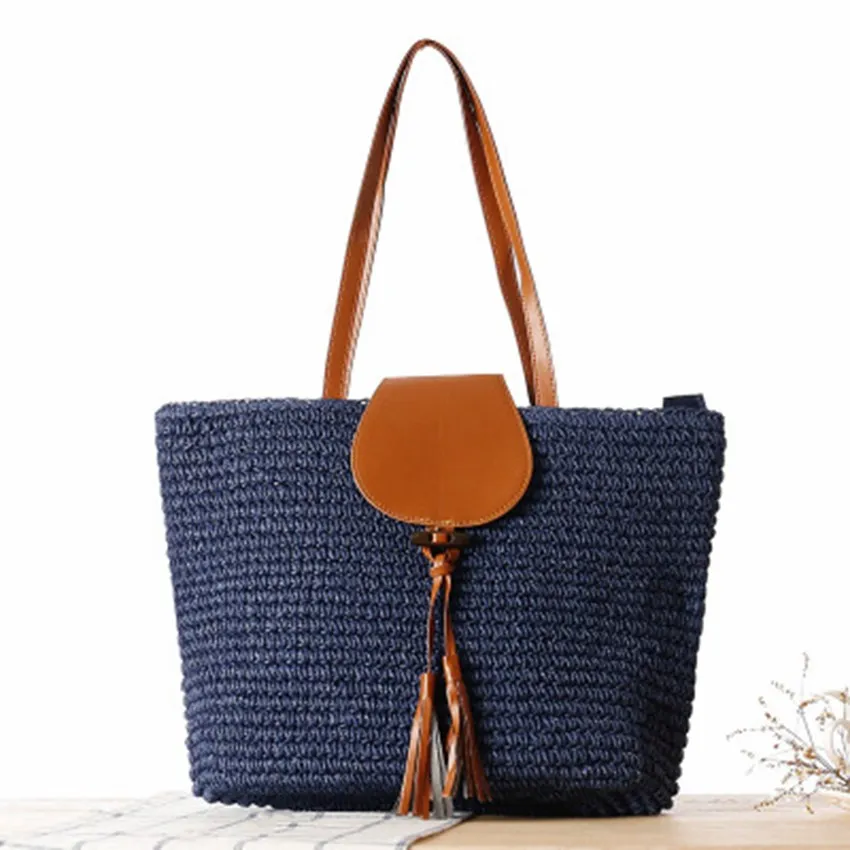 

The new straw bag covered women's shoulder knit bag England travel vacation beach leisure bag