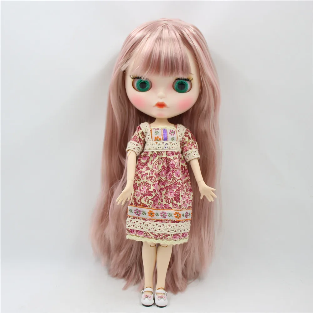 ICY DBS Blyth doll 1/6 BJD white skin joint body brown hair Carved lips Mate face with eyebrows girl gift toy No.BL3504