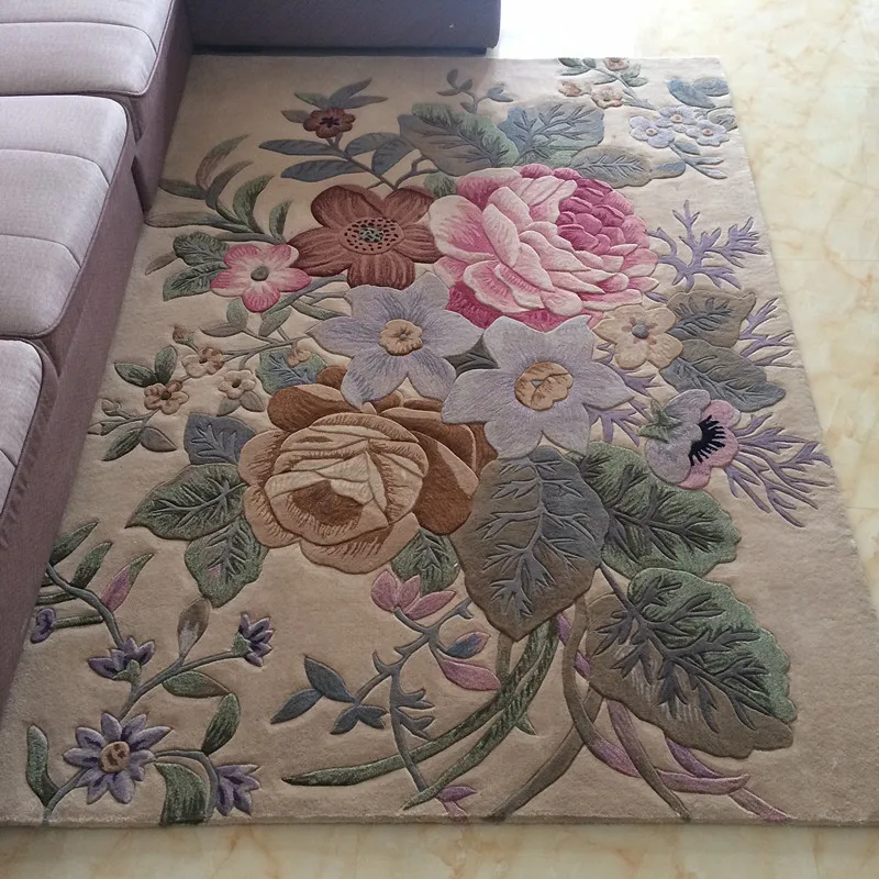 Traditional Chinese Floral Carpets For Living Room 100% Wool Rugs For Bedroom Sofa Coffee Table Floor Mat Villa Study Carpet Rug