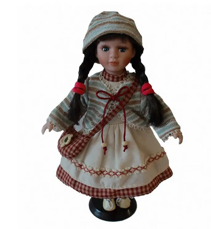 

30cm stripe dress rural Field Village porcelain Leisur girl doll European ceramic doll style home decoration Christmas gifts