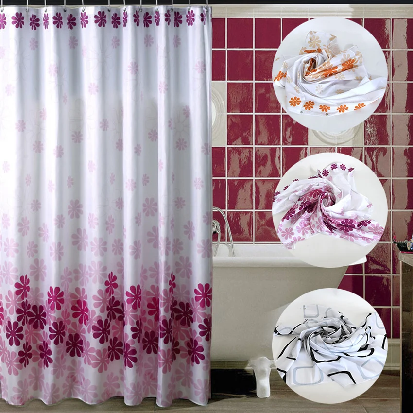 Flower Shower Curtain Bath Curtains Bathroom Cortina Waterproof Polyester Floral Cover With 12pcs Hooks 180 x 180cm 180 x 200cm