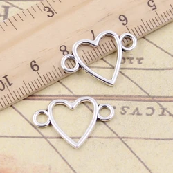 20pcs Charms Heart Link Connector 16x24mm Antique Bronze Silver Color Pendants Making DIY Handmade Jewelry Factory Wholesale