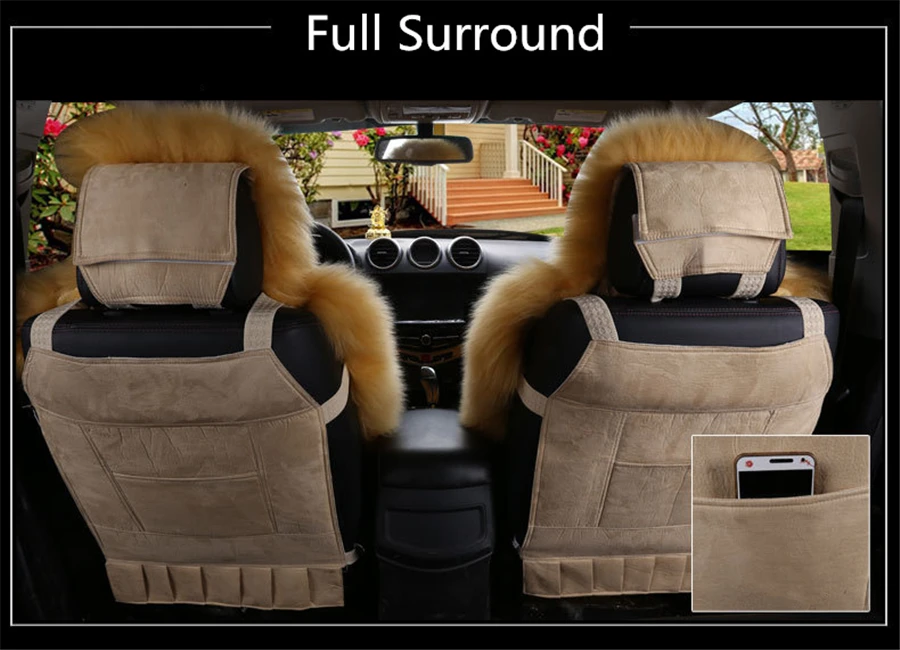 1 Pair Blue-Grey Color Natural Fur Front Seat Cover Sheepskin Car Cushion Vehicle Seat Cover