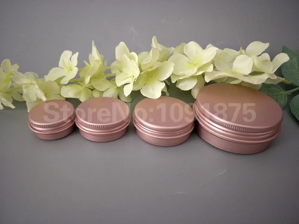 

50pcs/lot 10g 15g 20g 25g 60g rose gold color aluminum jar,10ml 15ml 20ml 60ml aluminum tin can lip balm container rose gold