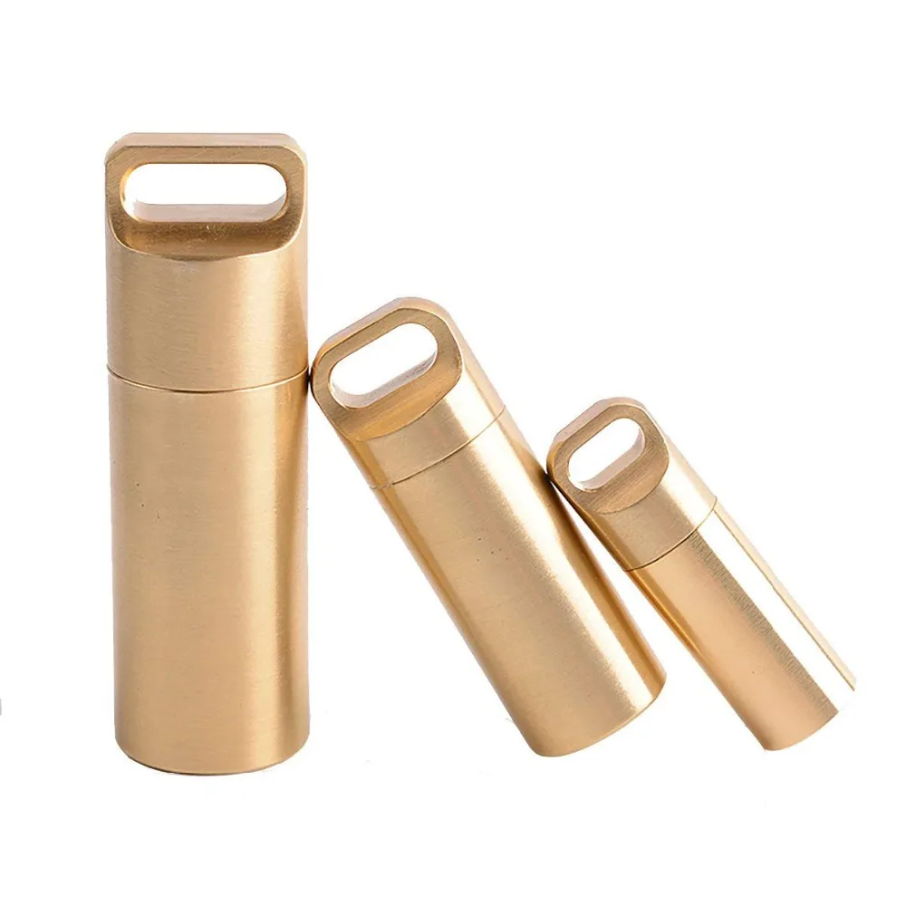 Brass Airtight Watertight Storage Container Dry Box Seal Bottle Case For Pill Capsule Fob Emergency Medicine Match Cell Battery