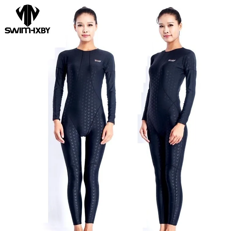 Hot sale! HXBY classic Sharkskin waterproof womens spandex bodysuit swimming wetsuits diving suit black jump suit