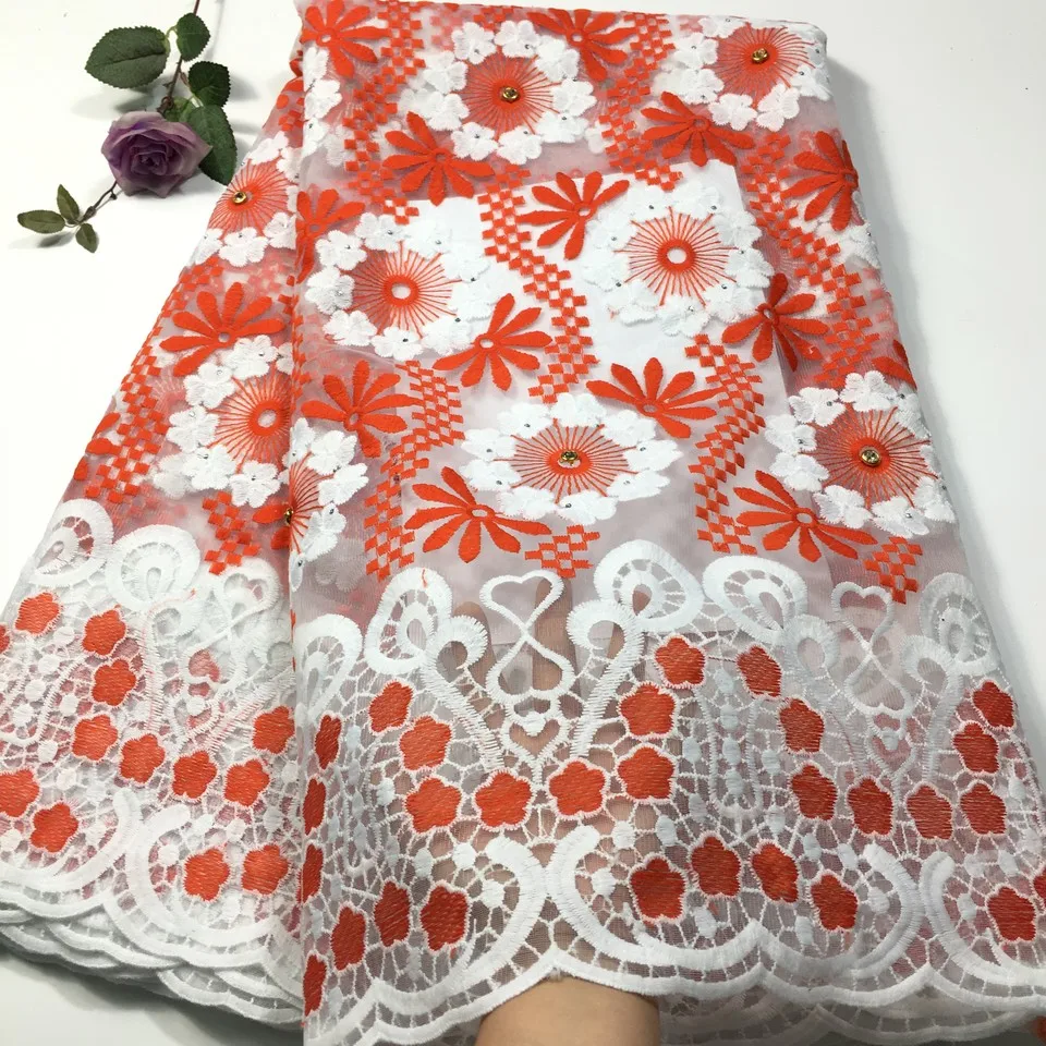 

African Lace Fabric 2021 Orange Milk Silky Lace Fabrics High Quality Net Lace Embroidery French Tulle Lace Fabric For Wedding