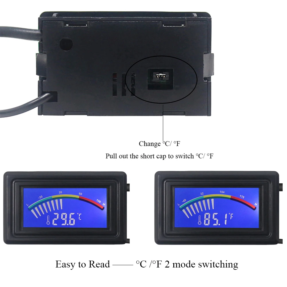 Digital LCD Pointer Thermometer for PC Modding with C/F Car Water Temperature Meter Gauge for Computer Case