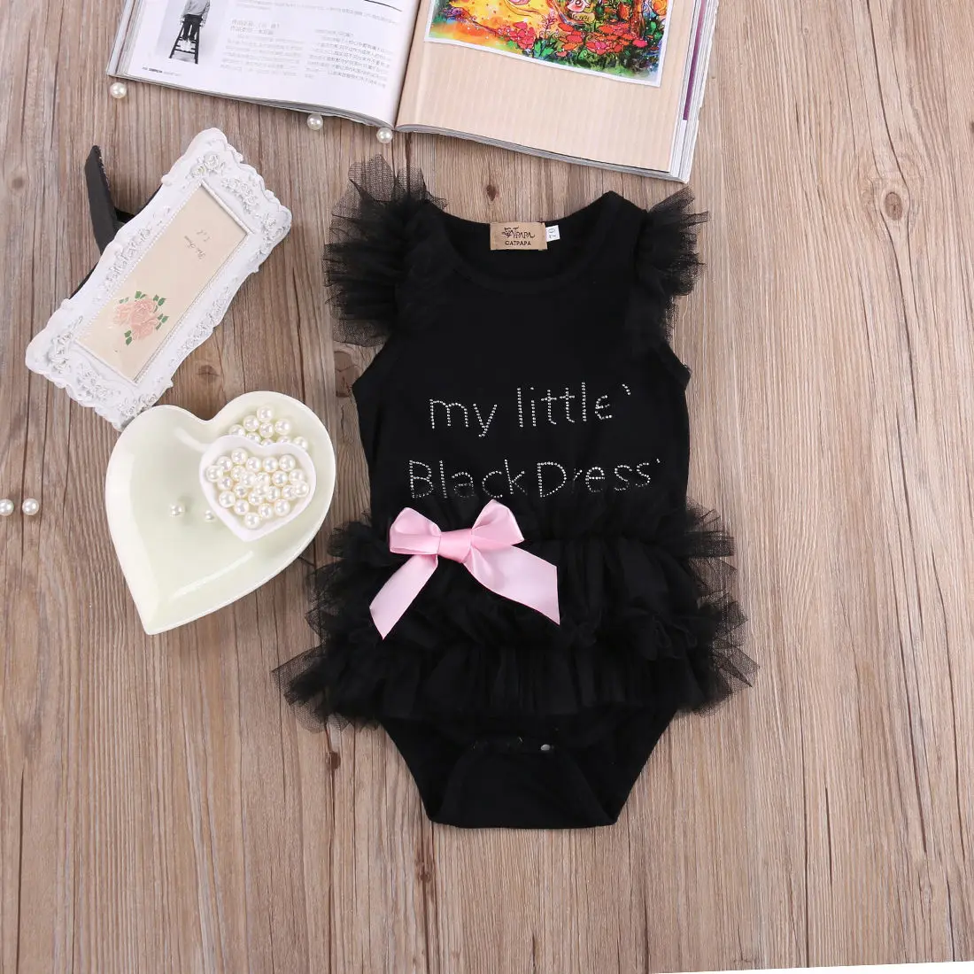 Rompers Infant Baby Girls Clothes My Little Black Dress Bow Lace Short Sleeve Cute Cotton Rompers Outfits Baby Girl Clothing