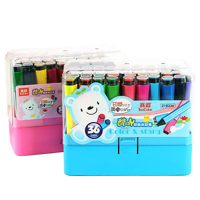 TrueColor Cool acridine with seal stationery set of watercolor pen 36 color can be washed children's painting brush