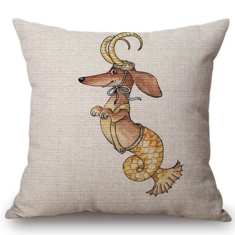 12 Zodiac Dachshund Dog Funny Throw Pillow Case For Children Room Comic Cartoon Sauage Dog Art Cute Sofa Cushion Cover 45x45 cm