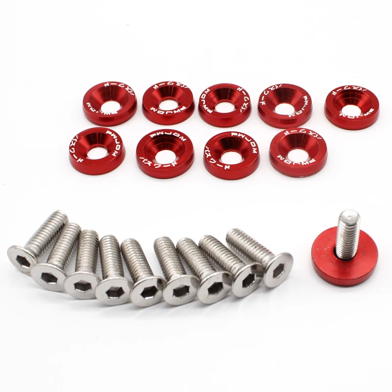 

DEFT 10pcs Car Modified Hex Fasteners Fender Washer Bumper Engine Concave Screws Aluminum Fender Washers License Plate M6 Bolt