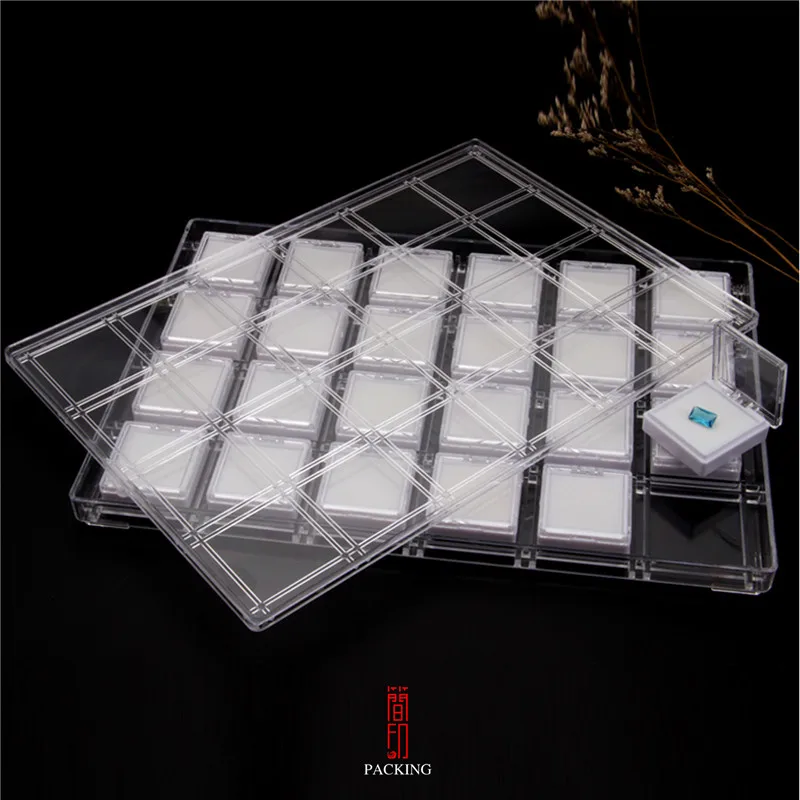 24Pcs Gemstone Diamond Jewelry Display Box Loose Diamond Holder Box Clear Cover Gem Storage Container Empty Jewelry PackagingBox