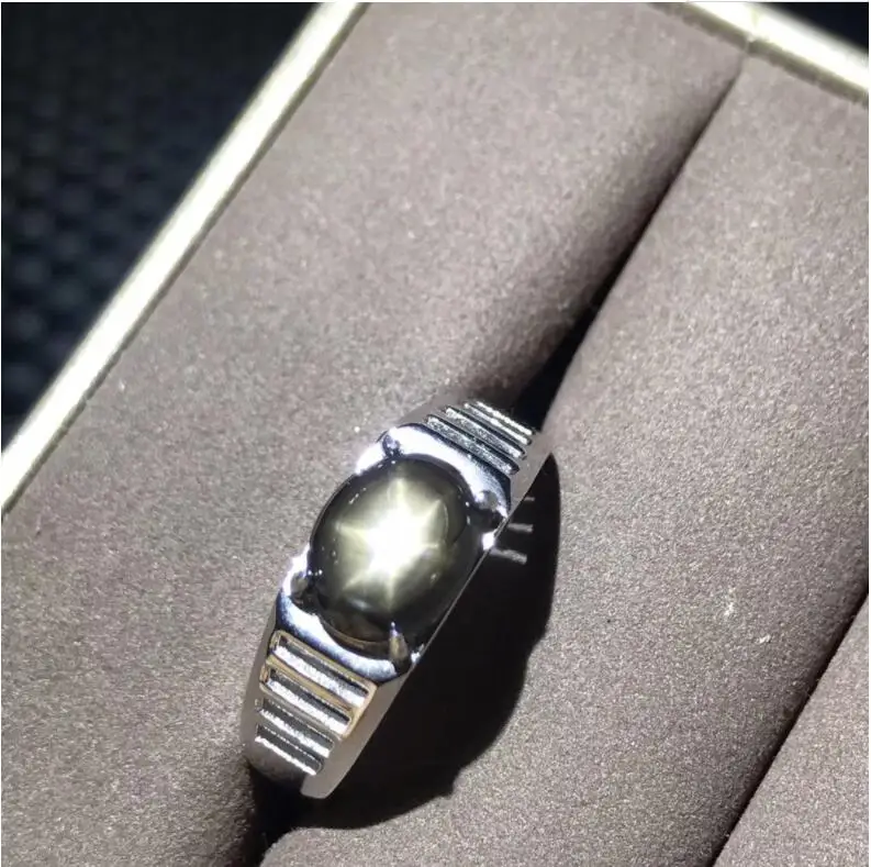 Free shipping Natural Star Sapphire Man Ring 925 sterling silver Wholesales Fine jewelry Natural Sapphire Man Ring 7*9mm