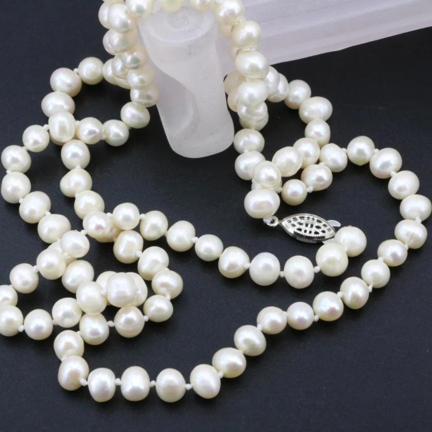 Natural pearl 7-8mm pearls white beads for women long chain charms necklace gifts wholesale price jewelry making 36inch B3239