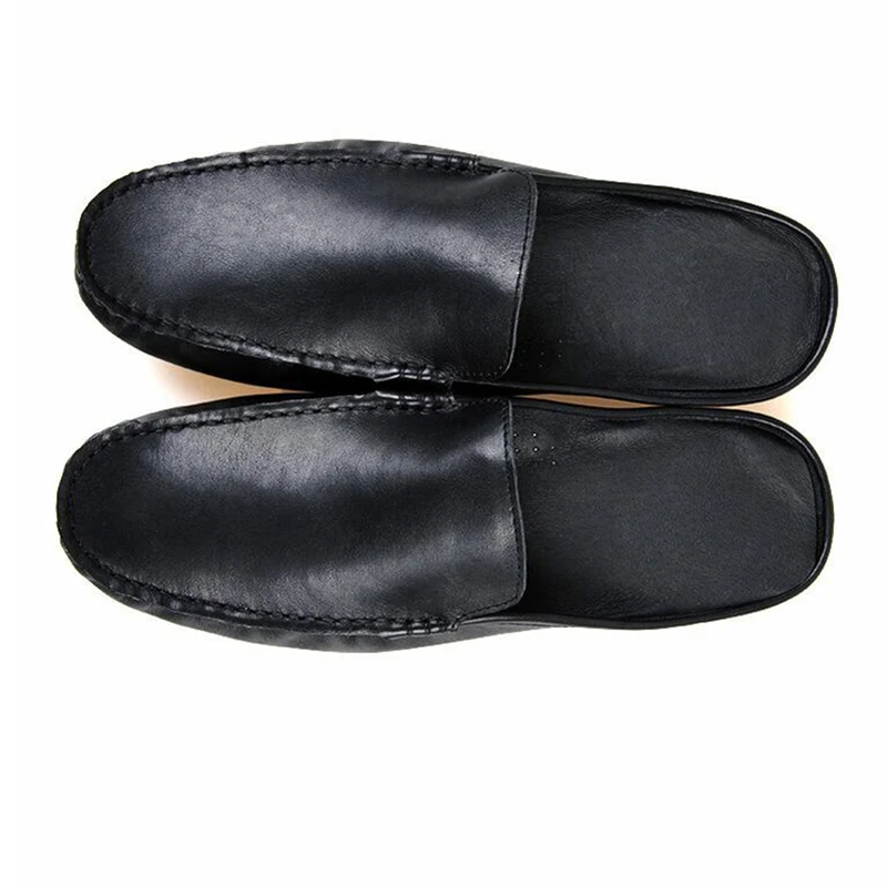 US5-10 Fashion Real Leather Casual SLIP-ON New Men Penny Loafers Simple Mules Open Back Cool Boy Daily Summer Shoes