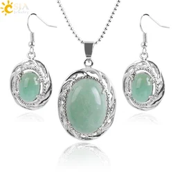 CSJA Natural Stone Bridal Party Jewelry Set for Women Dangle Earrings Necklaces Set Collection Green Aventurine Pink Quartz E904