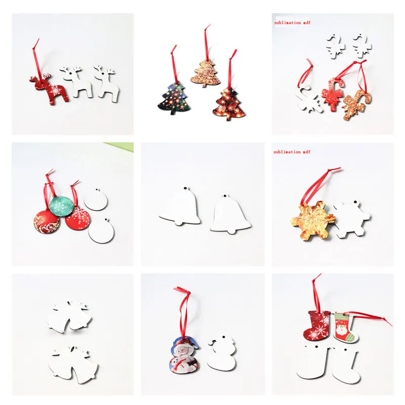 

sublimation mdf christmas tree charm snow santa christmas tree hot Transfer 10 styles custom diy blank xmas gifts 25pcs/lot