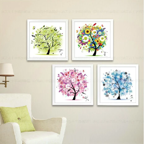 [Super deals]Needlework Cross stitch,Embroidery kit set,4 seasons rich spring summer autumn winter tree Cross-Stitch painting