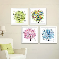 [Super deals]Needlework Cross stitch,Embroidery kit set,4 seasons rich spring summer autumn winter tree Cross-Stitch painting