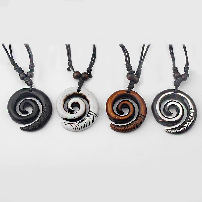 4pcs Mixed Color Charms Resin Maori Fish-Hook Punk Head Skull Wolf Head Swirl Bull Head Pendant Necklace Collar Jewelry