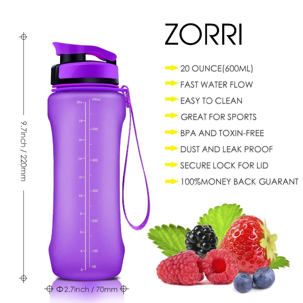 ZORRI Water Bottles Fruit Tea Sport Portable LeakProof Shaker Tritan Plastic Drinkware 600ml/800ml/1000ml BPA Free with Filter