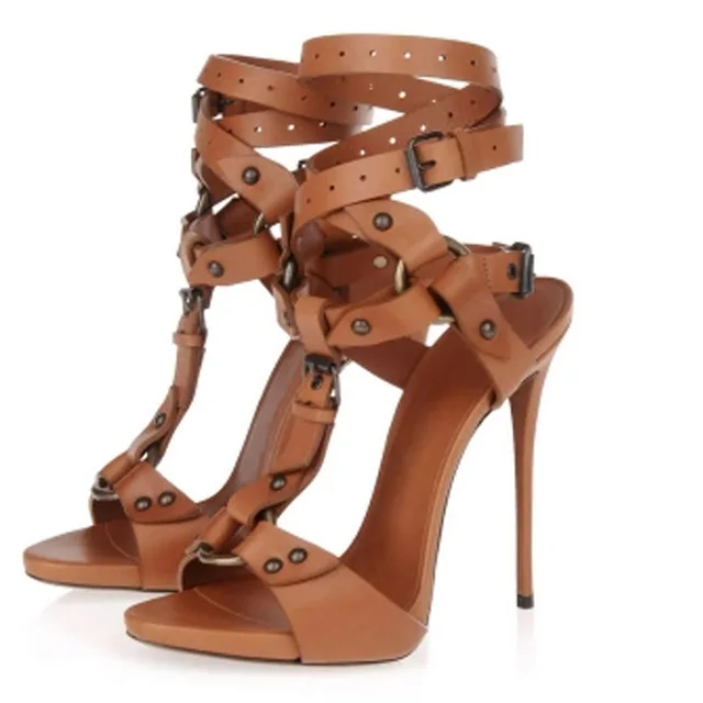 Sexy Circle Cross Strappy Gladiator Sandals Stiletto High Heel Ankle Strap Buckle Shoes Women Open toe Summer Dress Sandalias