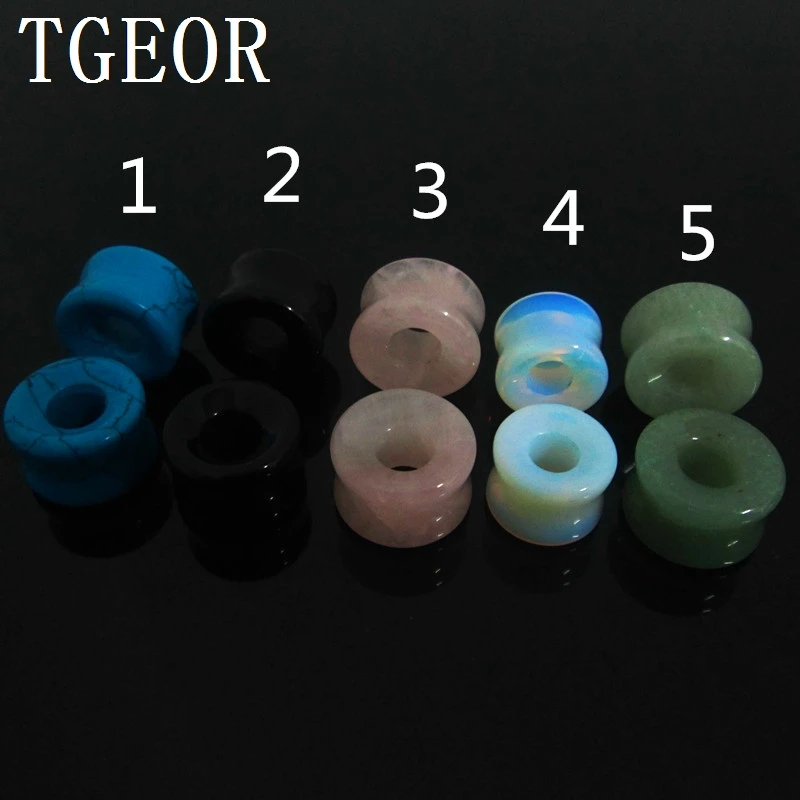 wholesale charm new hot 50pcs gauges Natural stone organic opal double flare hole ear tunnel free shipping