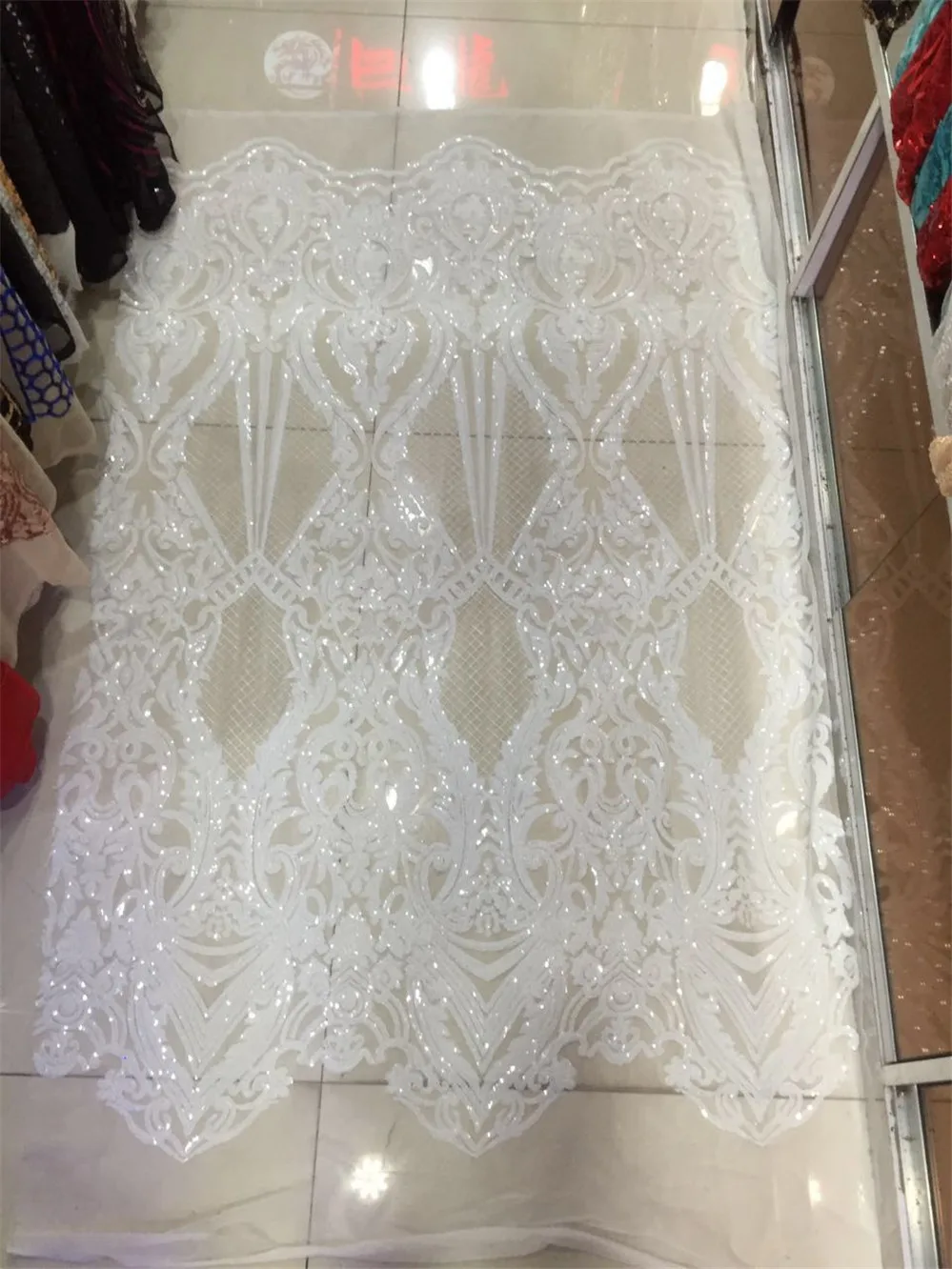 

5 colors pure white sequins fabric 2017 fashion african tulle lace fabric with full sequins 5yard high quality lace fabric sales