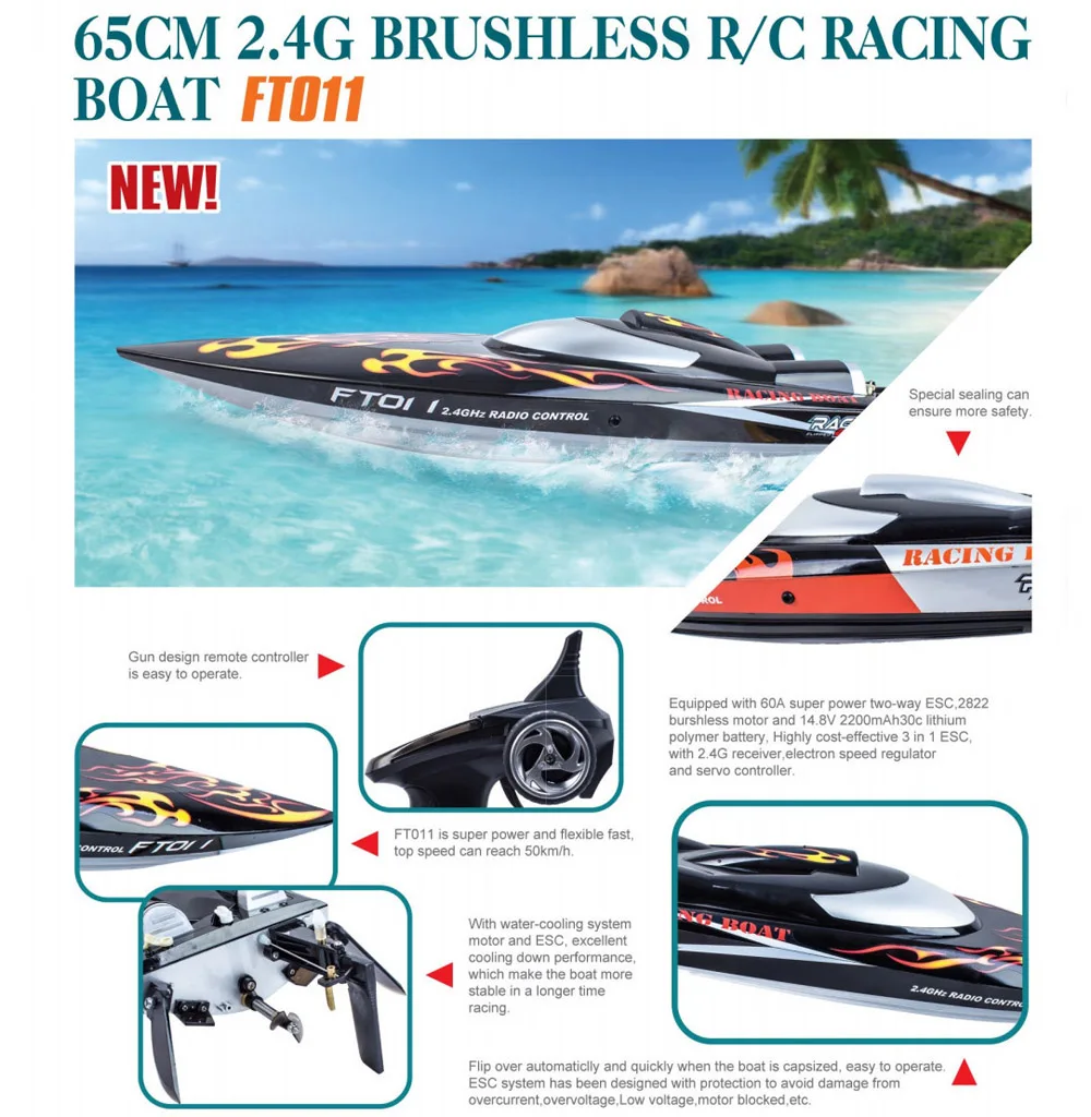 50km/h 65CM Feilun FT011 Brushless Motor Big RC Boat  Water Cooling High Speed Racing RTR 2.4GHz Children\'s Gjft